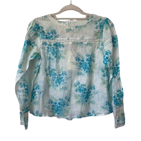 LoveShackFancy Mauro Blouse Button Down Floral Print Magic Turquoise XS - Picture 5 of 6